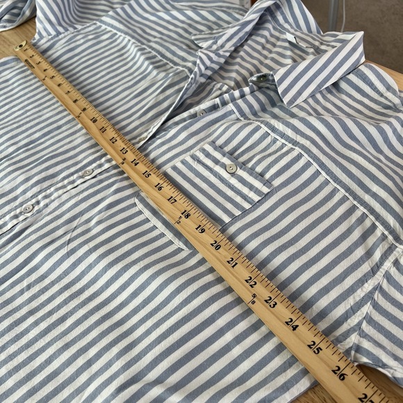 J Jill Striped Button Up Shirt Size XL White Blue Coastal Grandma Beachy Top - Picture 8 of 10